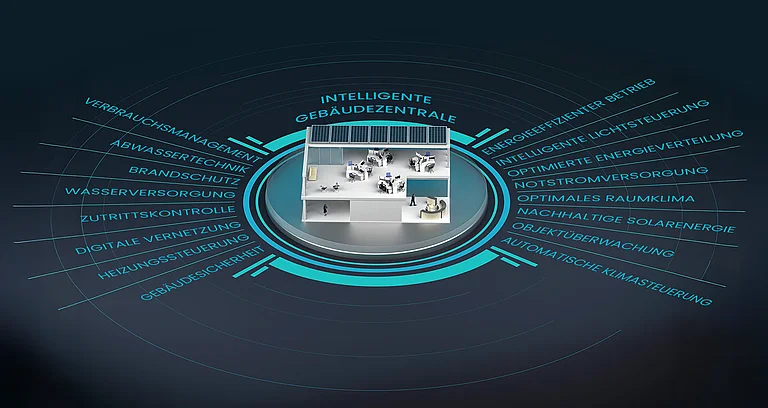 Modern smart office with infographics. 3D rendering